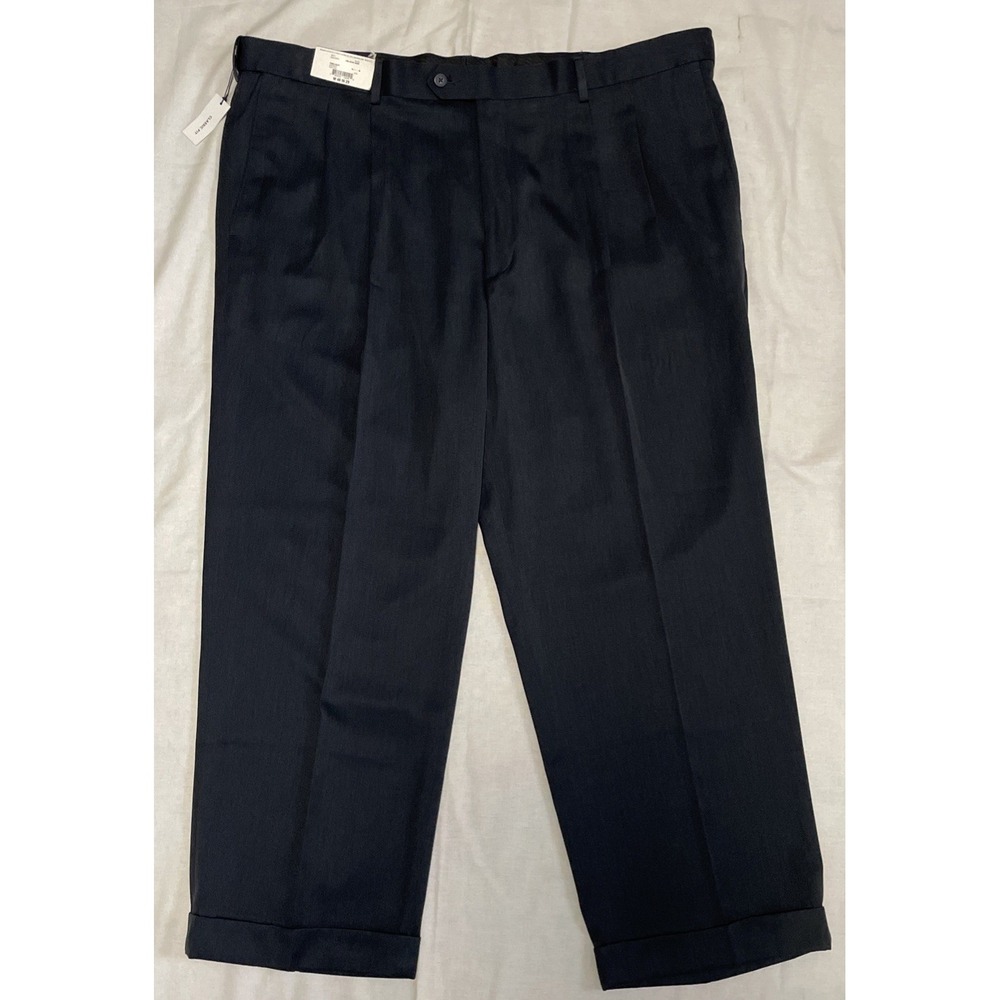NWT Men's Dress Pants Dark Blue Front Pleats Cuffed Hem Size 46 X 29 Stafford